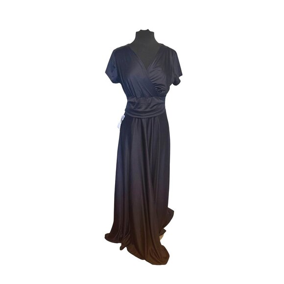 KOHKOH Cap Sleeve V-Neck Flowy Cocktail Party Gown Formal Attire Dress Navy Blue - Picture 1 of 9